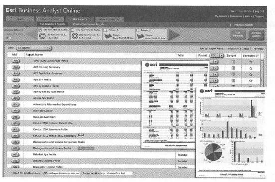 Esri Business Online Analytics provides a variety of business analysis reports as a software-as-a-service approach