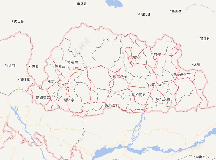 Highway online map in Bhutan Kingdom